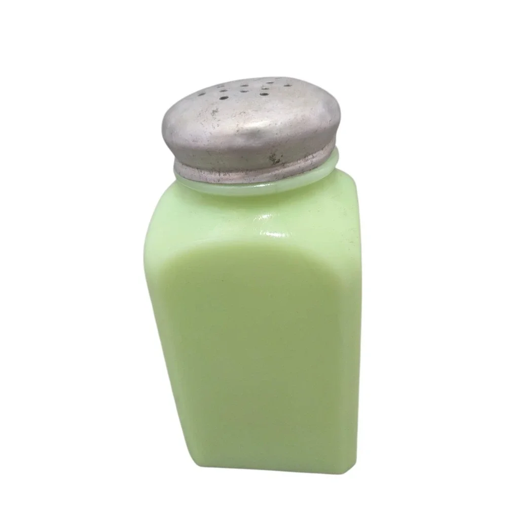 Vintage Jadite Jadeite Green Milk Glass SALT Shaker Metal Lid Depression Era